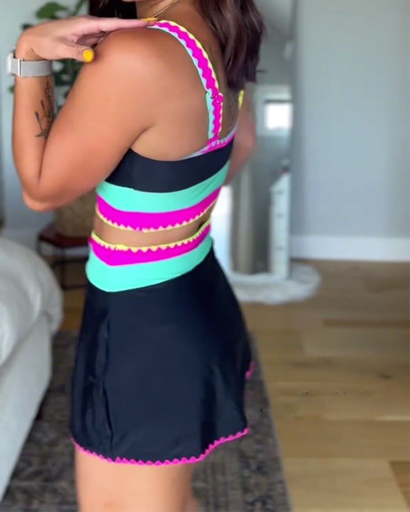 Myra | Maillot de bain élégant en trois pièces avec bloc de couleur