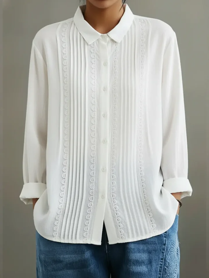 Cadrina - Chemise Élégante en Coton et Lin avec Dentelle
