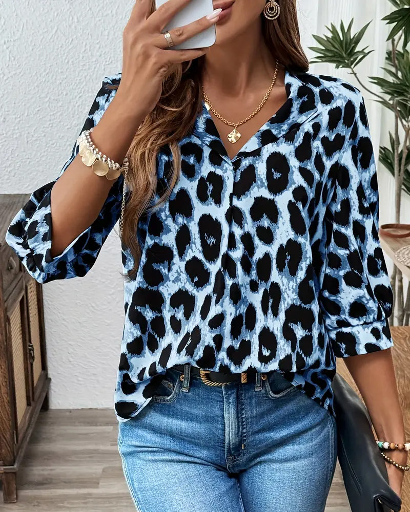Astoria - Blouse à Manches Mi-Longues Imprimé Léopard Large