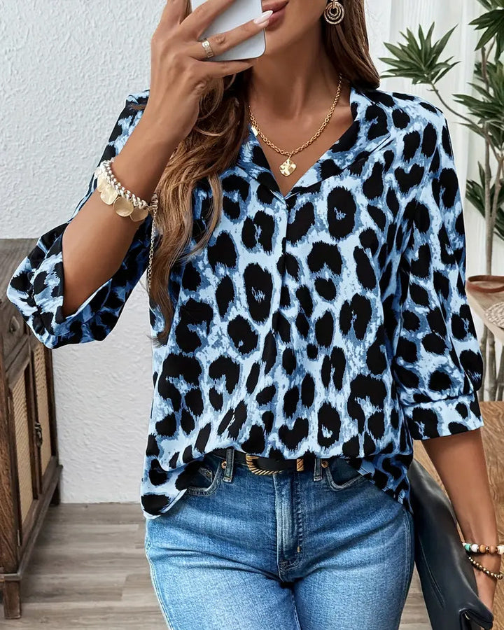 Astoria - Blouse à Manches Mi-Longues Imprimé Léopard Large
