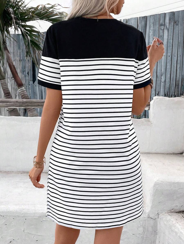 Leina - Robe Décontractée à Rayures et Imprimé Patchwork Cœur
