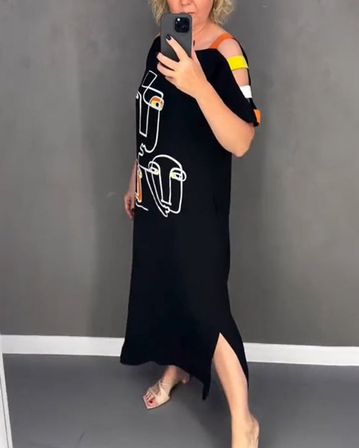 Primina - Robe épaules dénudées découpée imprimé fente