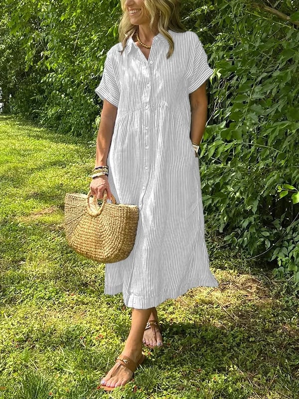 Melania - Robe chemise rayée avec revers et boutons | Avec poches fonctionnelles