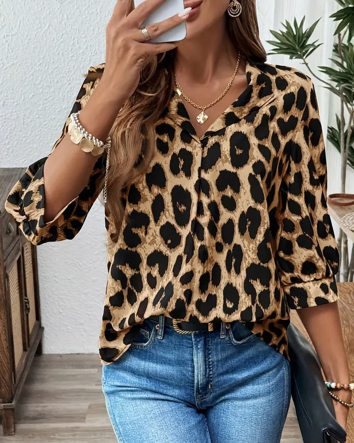 Astoria - Blouse à Manches Mi-Longues Imprimé Léopard Large