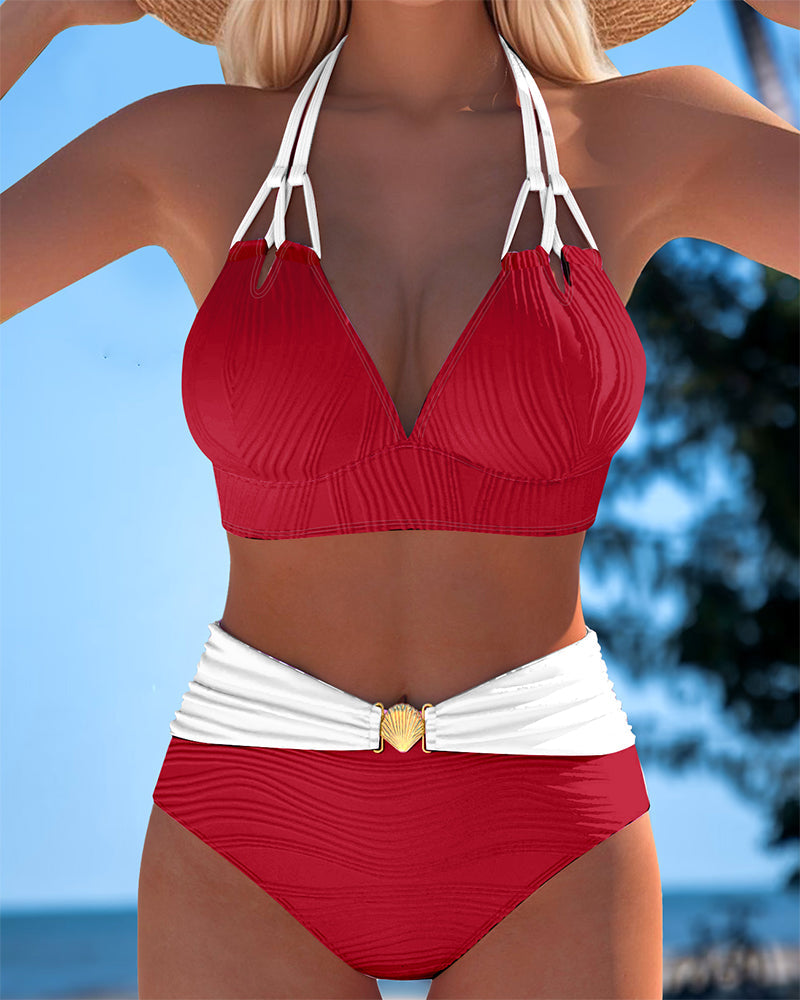 Lily | Maillot de bain taille haute à double bretelle avec couleur contrastée