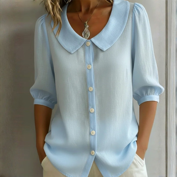Neslora - Chemise femme coton col Peter Pan manches mi-longues élégantes