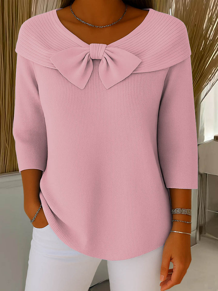 Thaloria - Pull femme col rond avec nœud décoratif