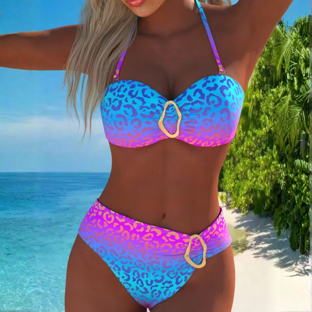 Sofia | Maillot de bain à col halter avec imprimé léopard dégradé