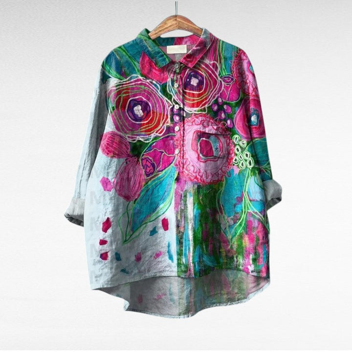 Dovira - Chemisier Artistique À Imprimé Floral Multicolore