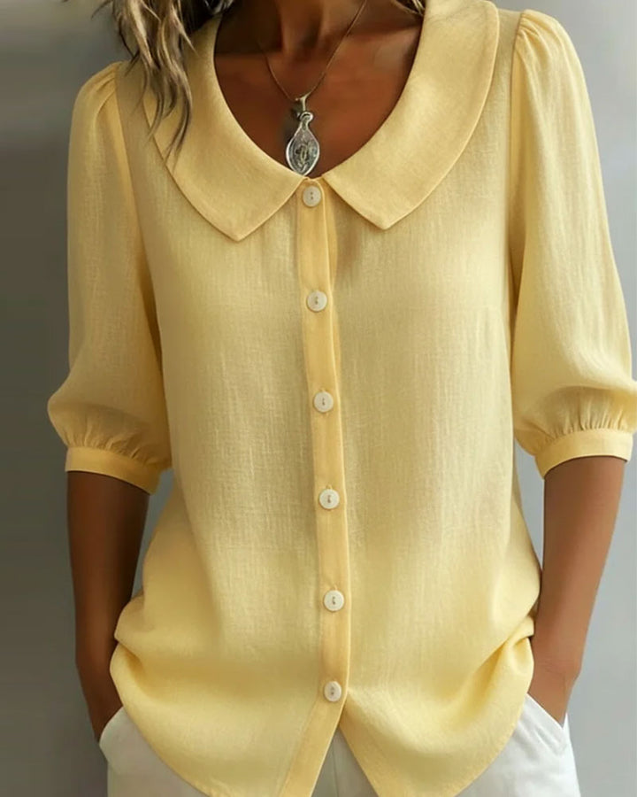 Neslora - Chemise femme coton col Peter Pan manches mi-longues élégantes