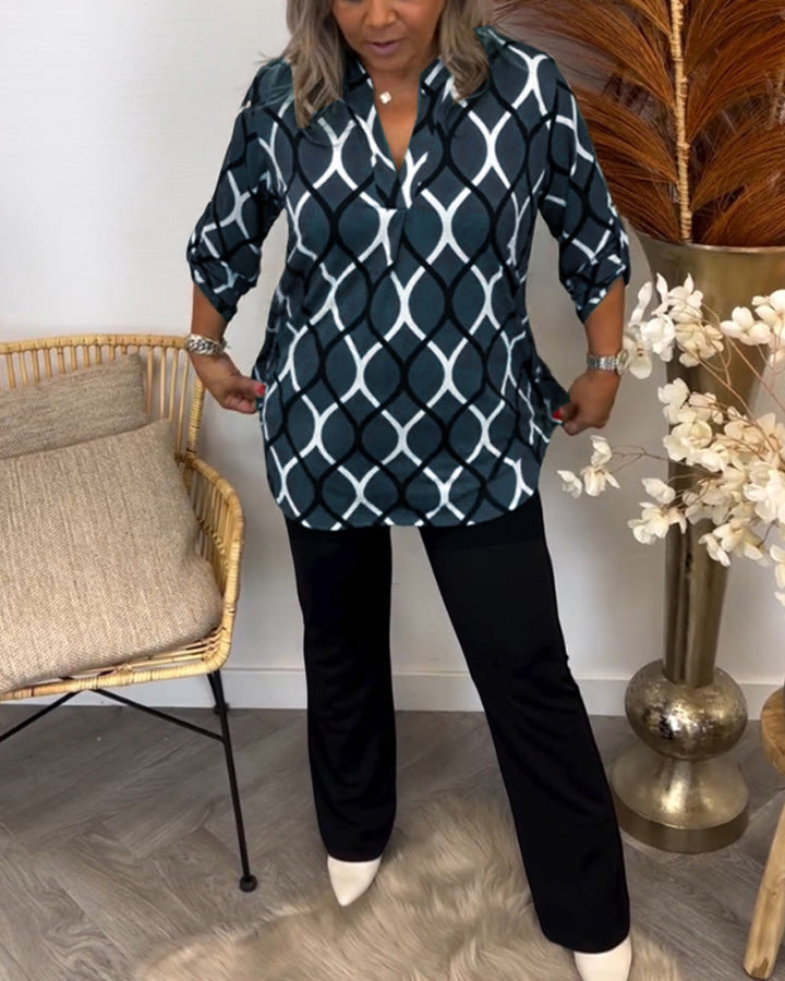 Florina - Blouse Décontractée à Manches Longues et Motif Élégant