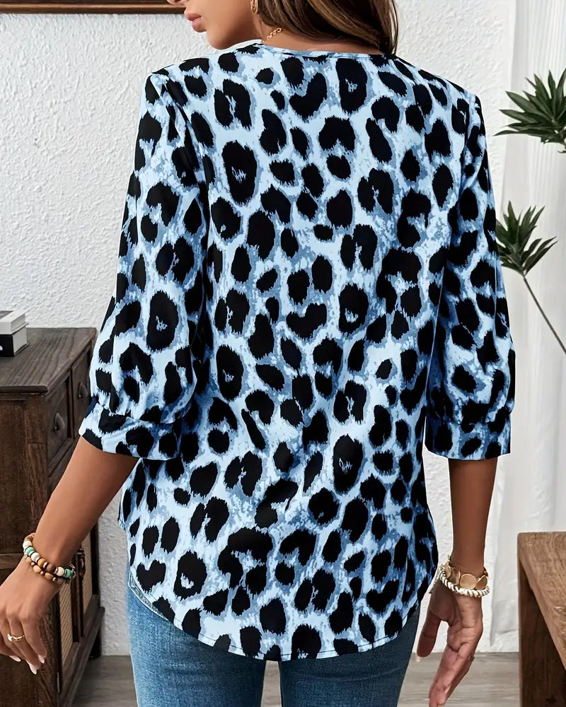 Astoria - Blouse à Manches Mi-Longues Imprimé Léopard Large