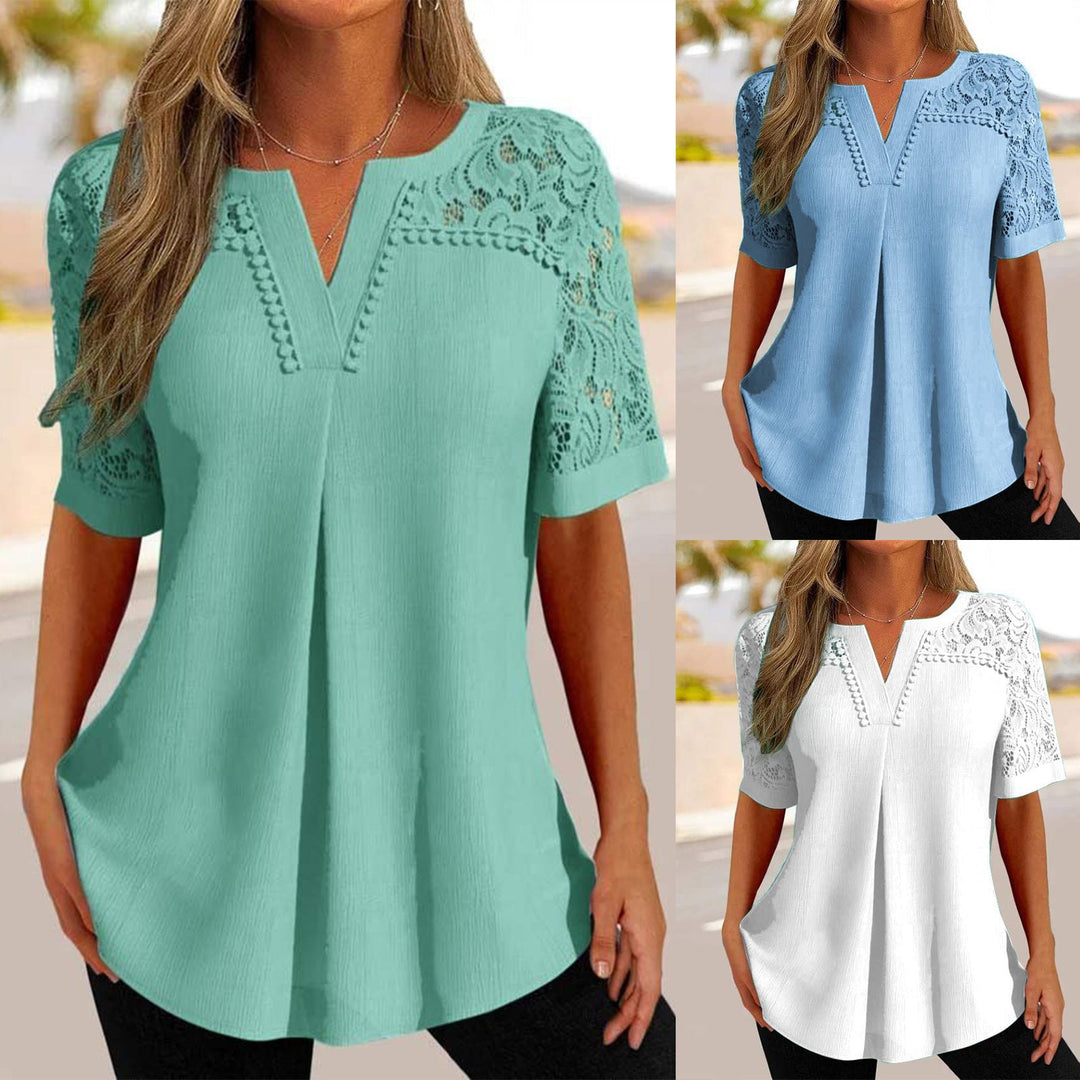 Alvara - Chemise d’Été Élégante à Manches Courtes en Dentelle pour Femmes