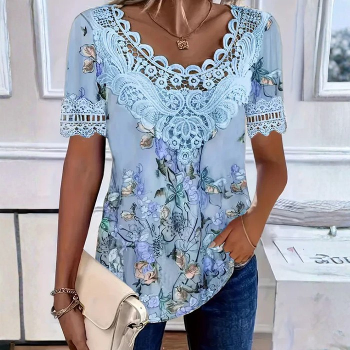 Amalina - T-shirt à Manches Courtes Imprimé Floral pour un Style Frais et Décontracté