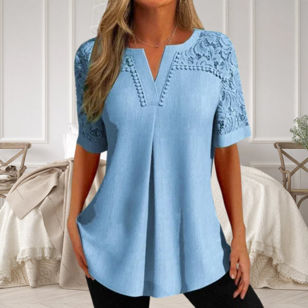Alvara - Chemise d’Été Élégante à Manches Courtes en Dentelle pour Femmes