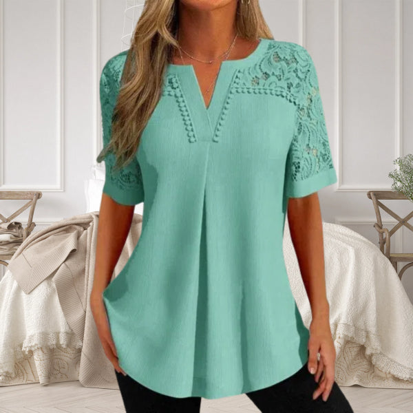 Alvara - Chemise d’Été Élégante à Manches Courtes en Dentelle pour Femmes