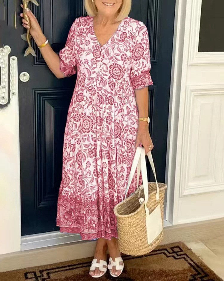 Ellie | Robe Florale V-Cols Élégante