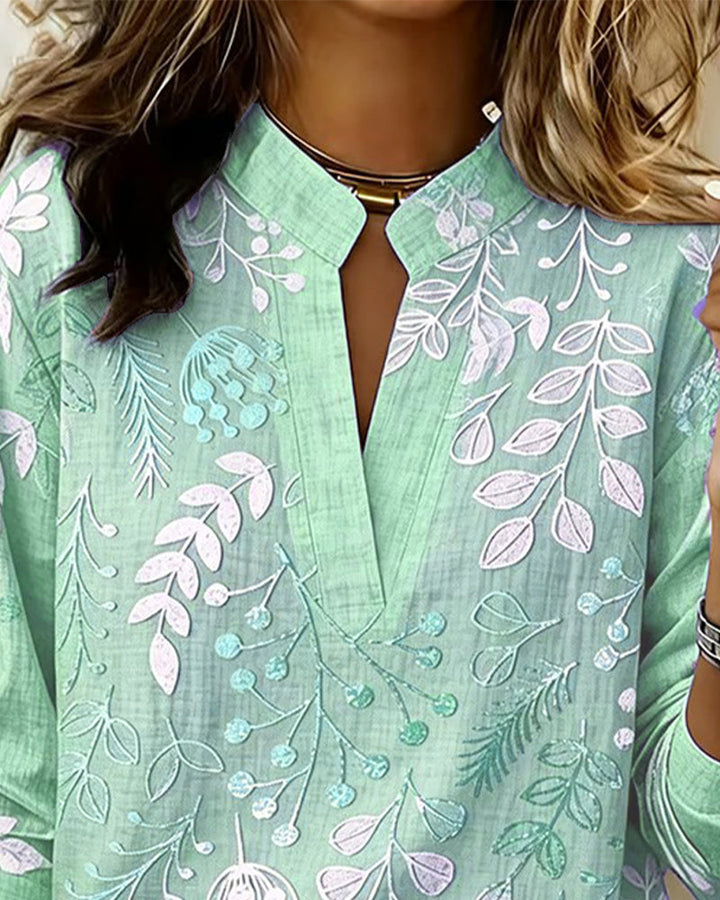 Drynora - Blouse femme imprimée florale col ouvert manches longues style élégant