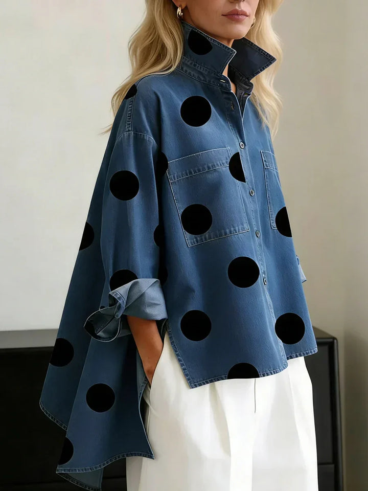 Aqira - Chemise Femme Pois Oversize Coupe Ample Col Structuré Moderne