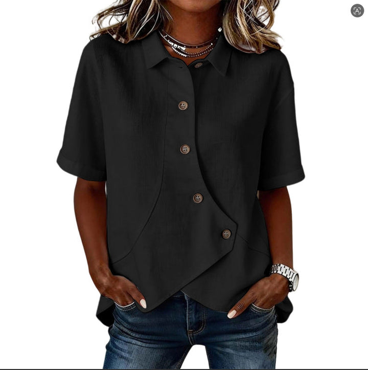 Aurelyth - Chemise femme asymétrique à boutons avec col structuré élégant