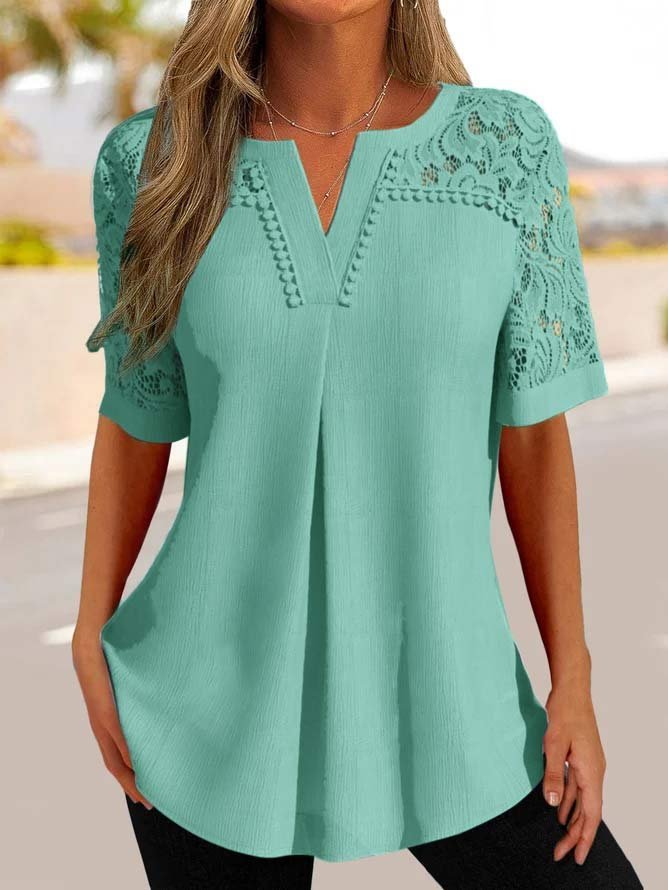 Alvara - Chemise d’Été Élégante à Manches Courtes en Dentelle pour Femmes