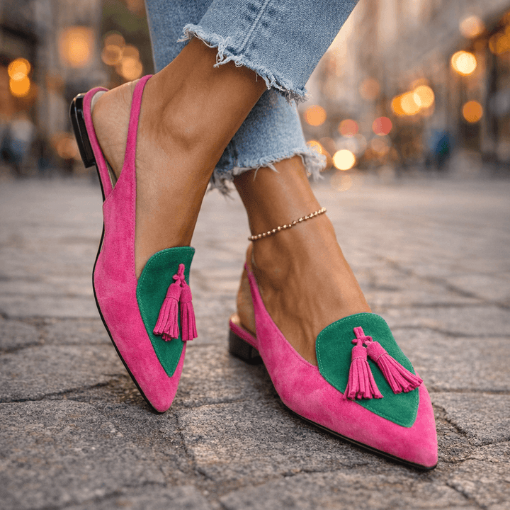Nexoria - Mules femme bicolores élégantes à pompons tendance