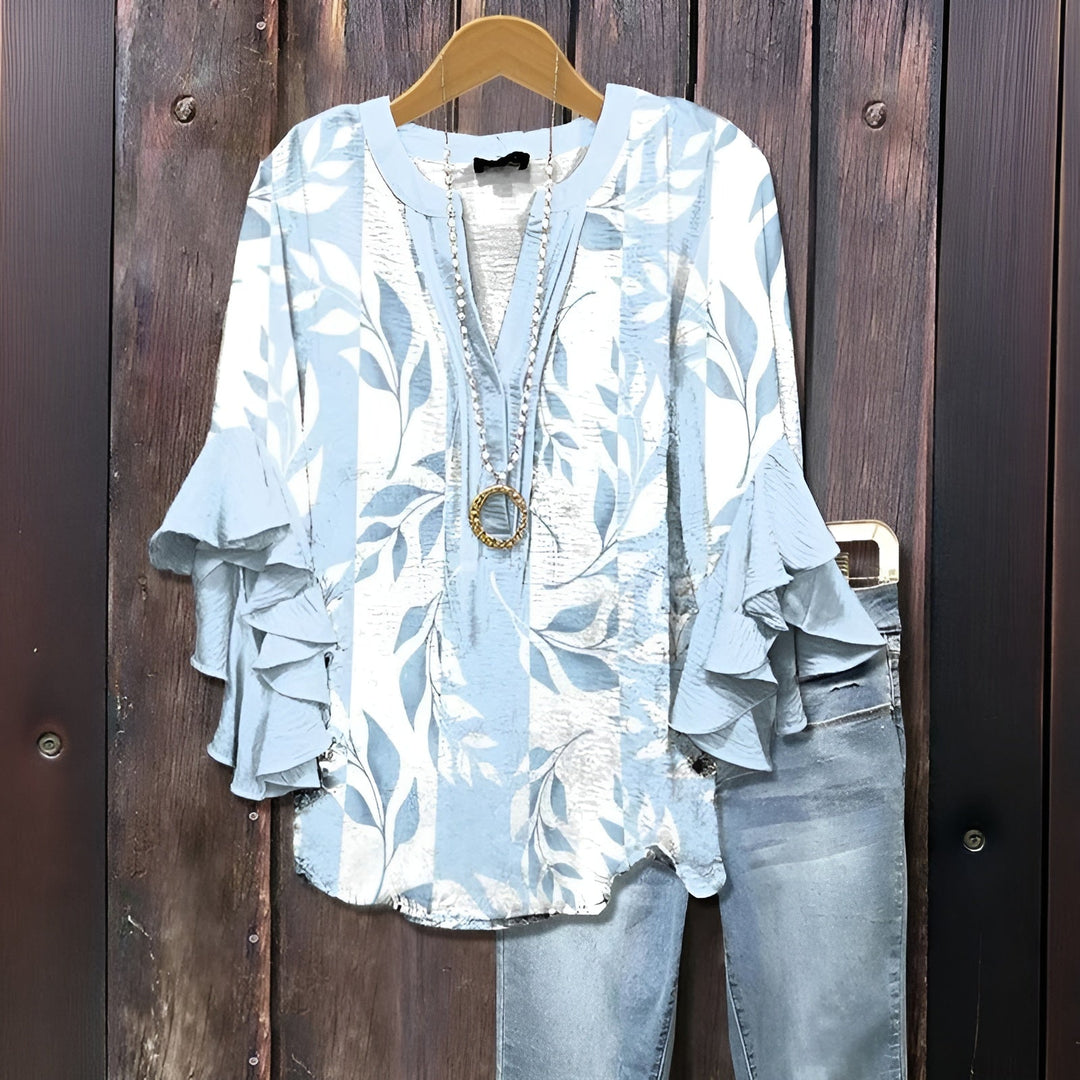Elyara - Blouse décontractée avec motif de feuilles
