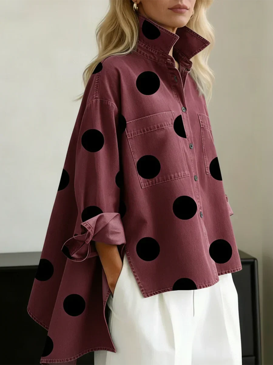 Aqira - Chemise Femme Pois Oversize Coupe Ample Col Structuré Moderne