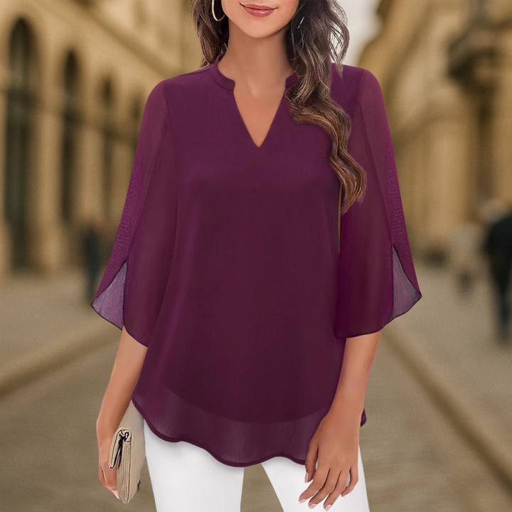 Ozyra - Blouse Fluide en Chiffon à Col V Élégant
