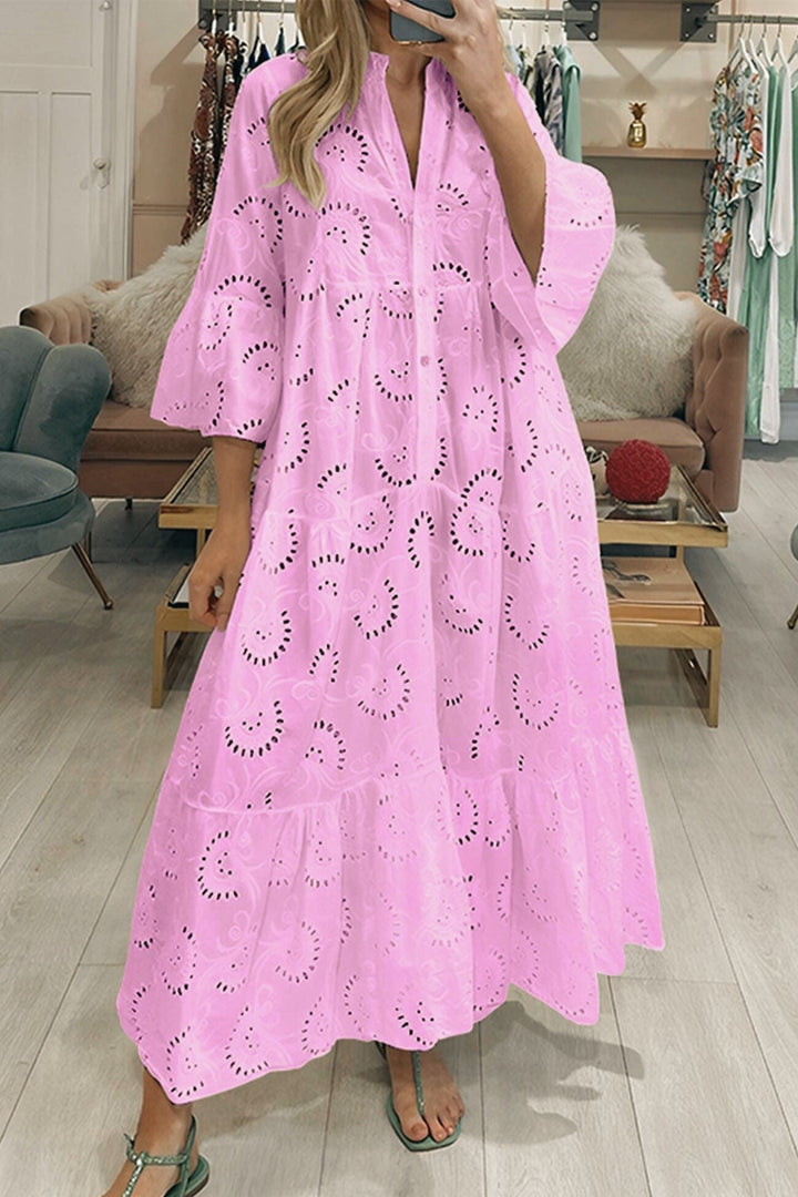 Noa - Robe en coton avec manches brodées et col en V