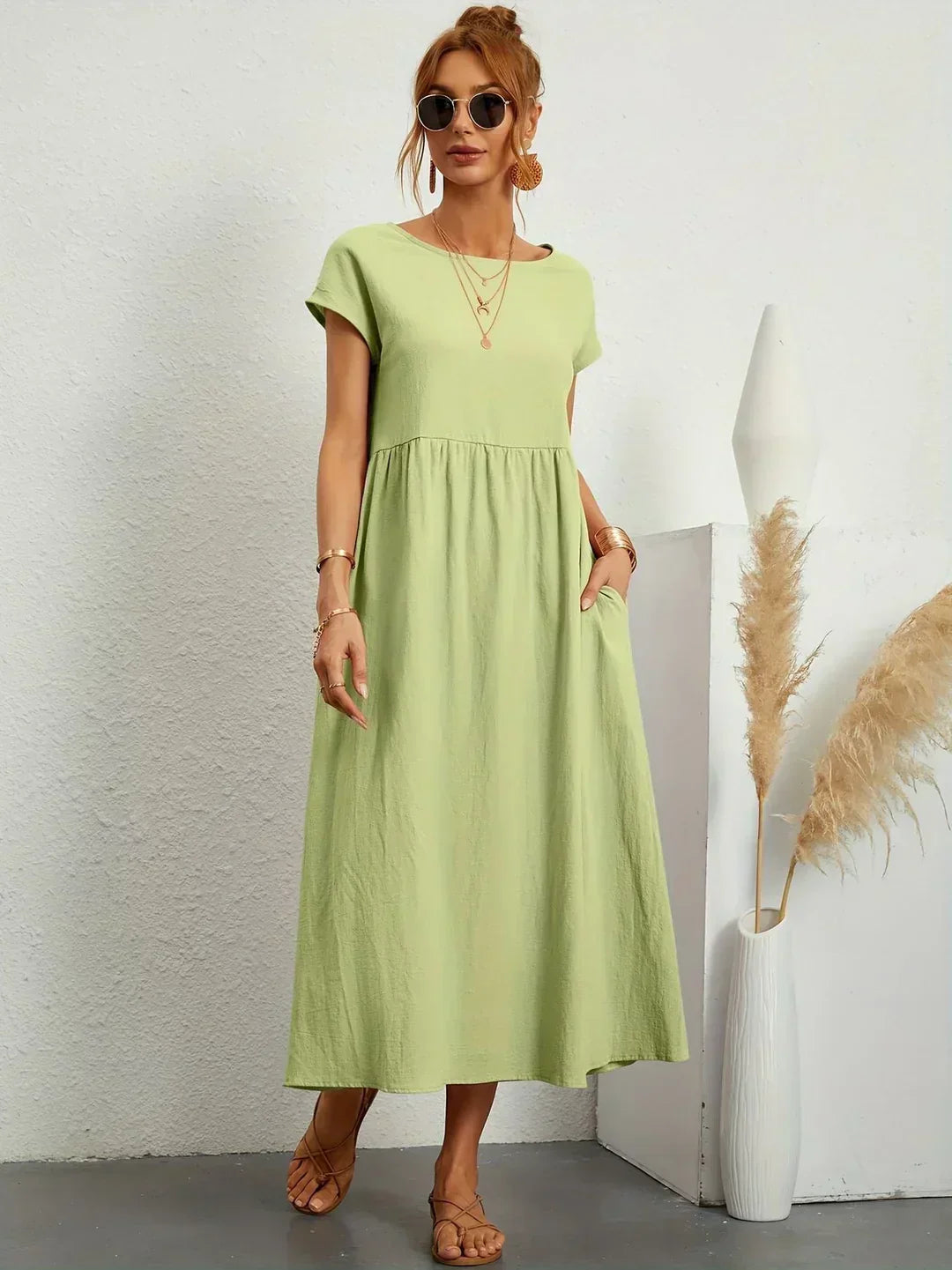 Quessara - Robe Midi Décontractée Coupe Fluide