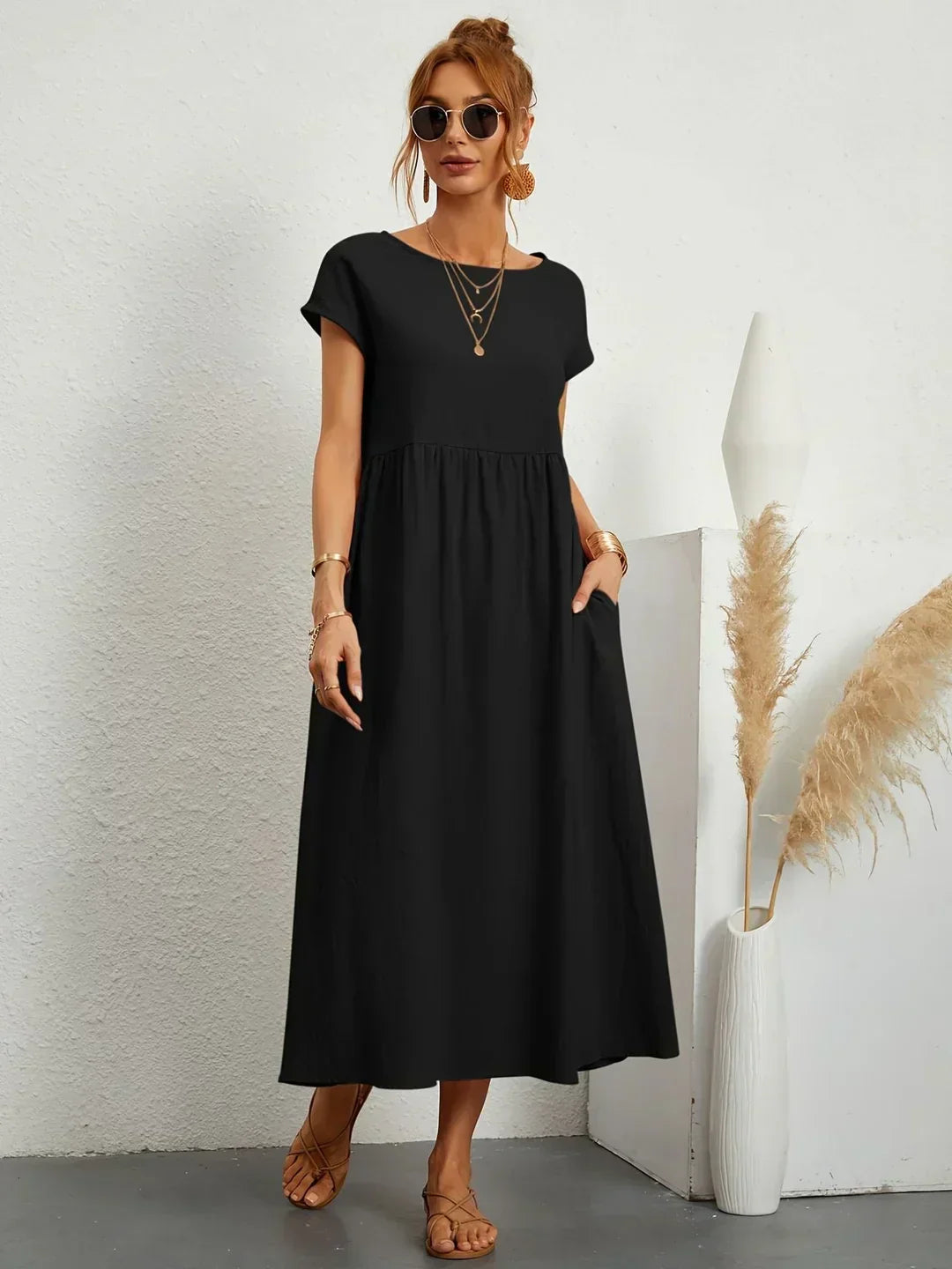 Quessara - Robe Midi Décontractée Coupe Fluide