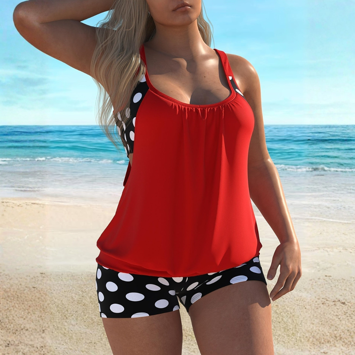 Hesoria - Maillot de bain femme deux pièces pois taille haute été plage