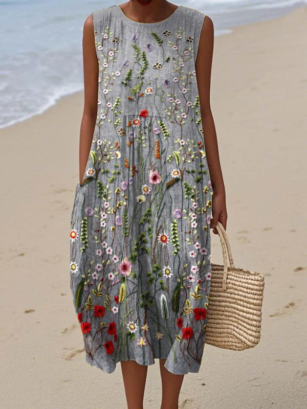 Tazira - Robe Femme Été Fluide Imprimé Artistique Sans Manches Confort Léger