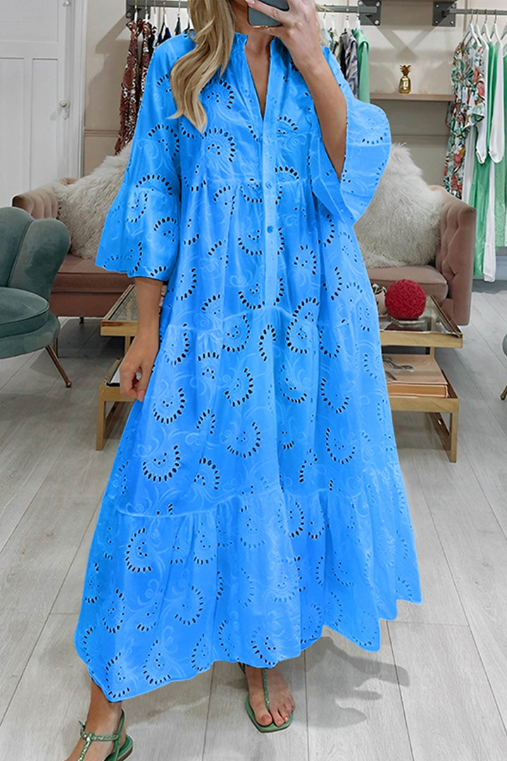 Noa - Robe en coton avec manches brodées et col en V