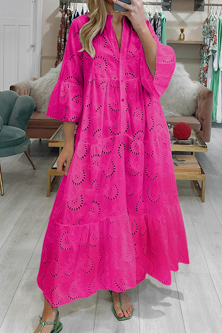 Noa - Robe en coton avec manches brodées et col en V