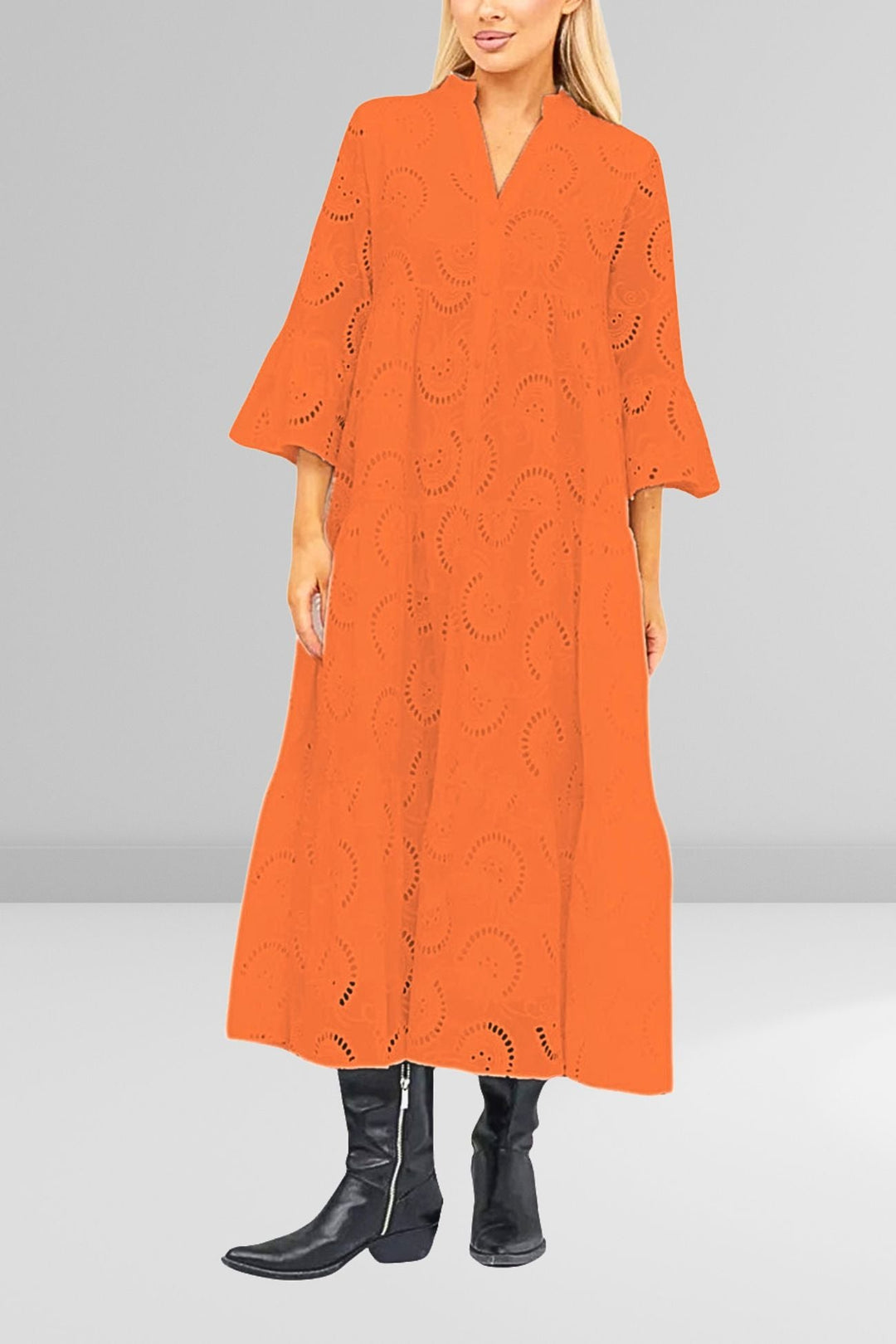Noa - Robe en coton avec manches brodées et col en V