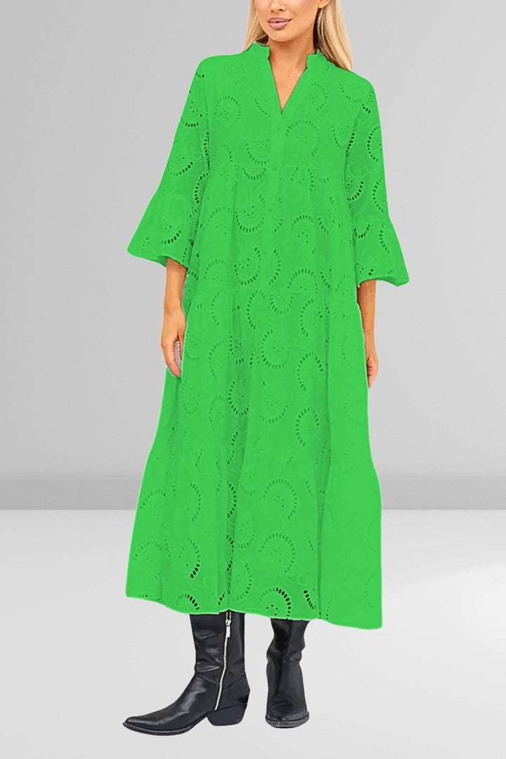 Noa - Robe en coton avec manches brodées et col en V