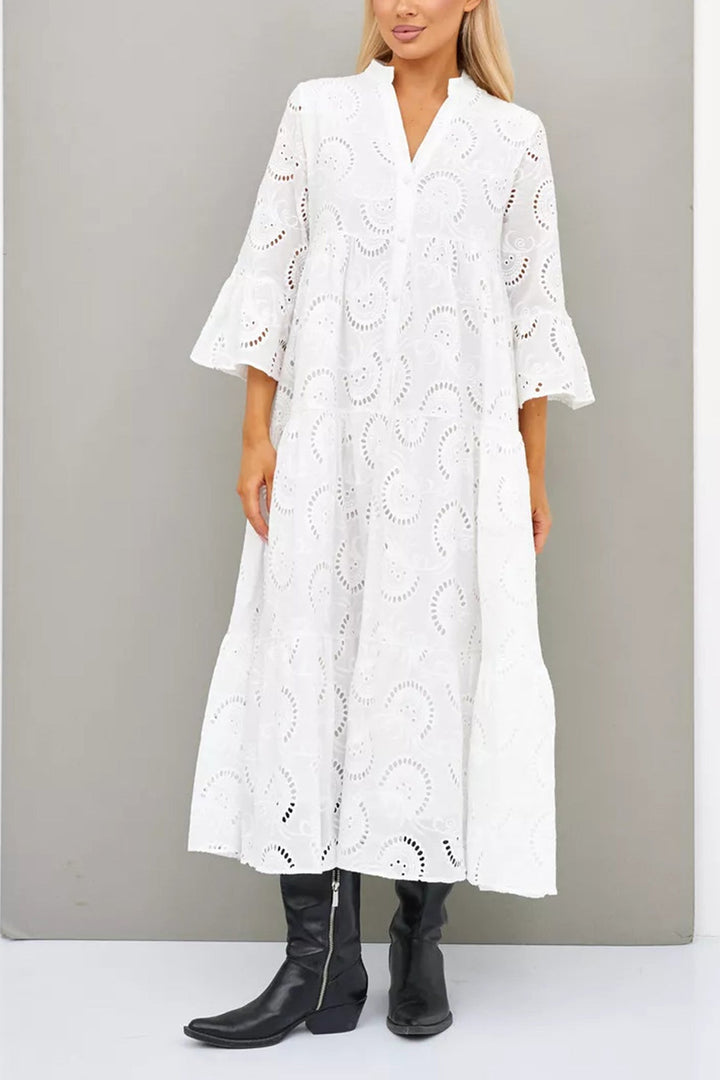 Noa - Robe en coton avec manches brodées et col en V