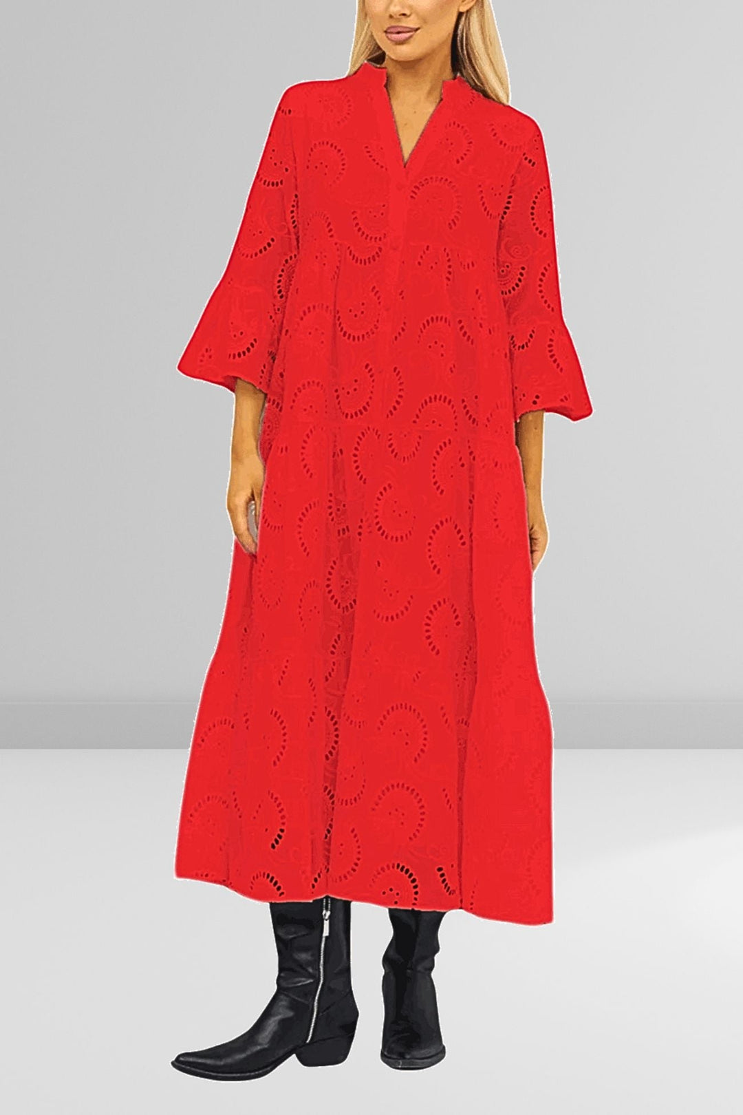 Noa - Robe en coton avec manches brodées et col en V