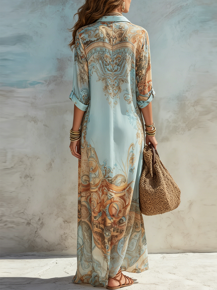Luisa | Robe maxi chemisier méditerranéenne