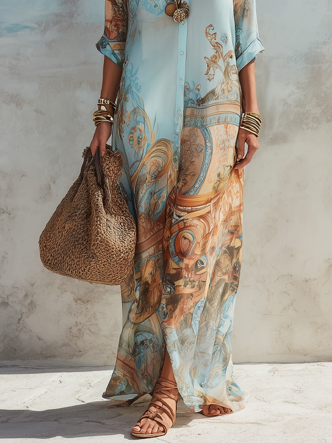 Luisa | Robe maxi chemisier méditerranéenne