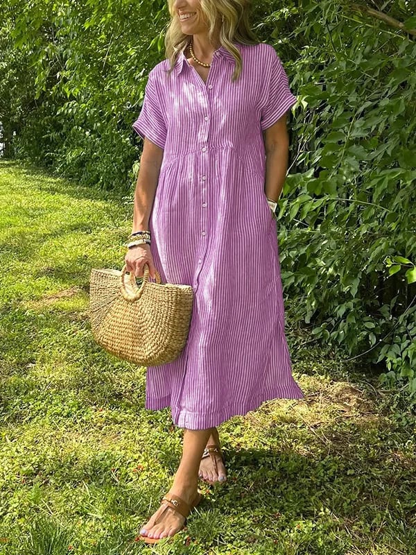 Melania - Robe chemise rayée avec revers et boutons | Avec poches fonctionnelles