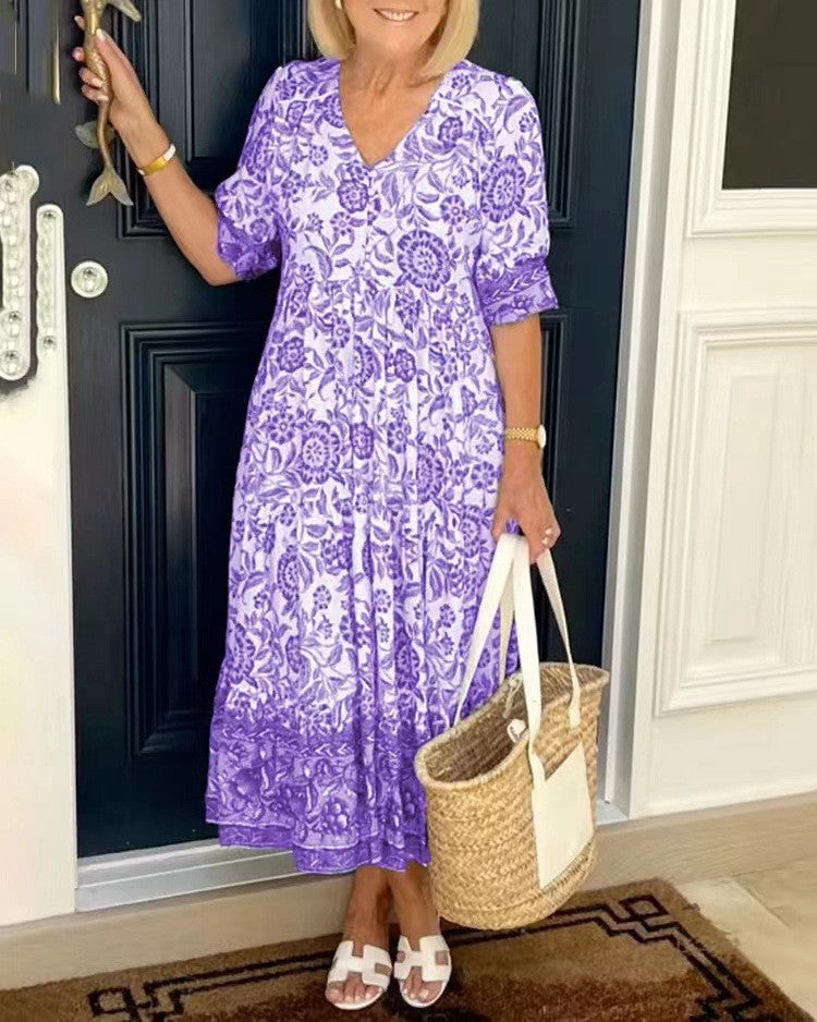 Ellie | Robe Florale V-Cols Élégante