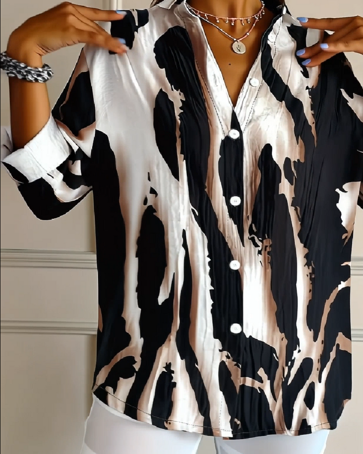 Telyra - Blouse Col Montant Imprimé Irrégulier