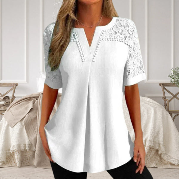 Alvara - Chemise d’Été Élégante à Manches Courtes en Dentelle pour Femmes