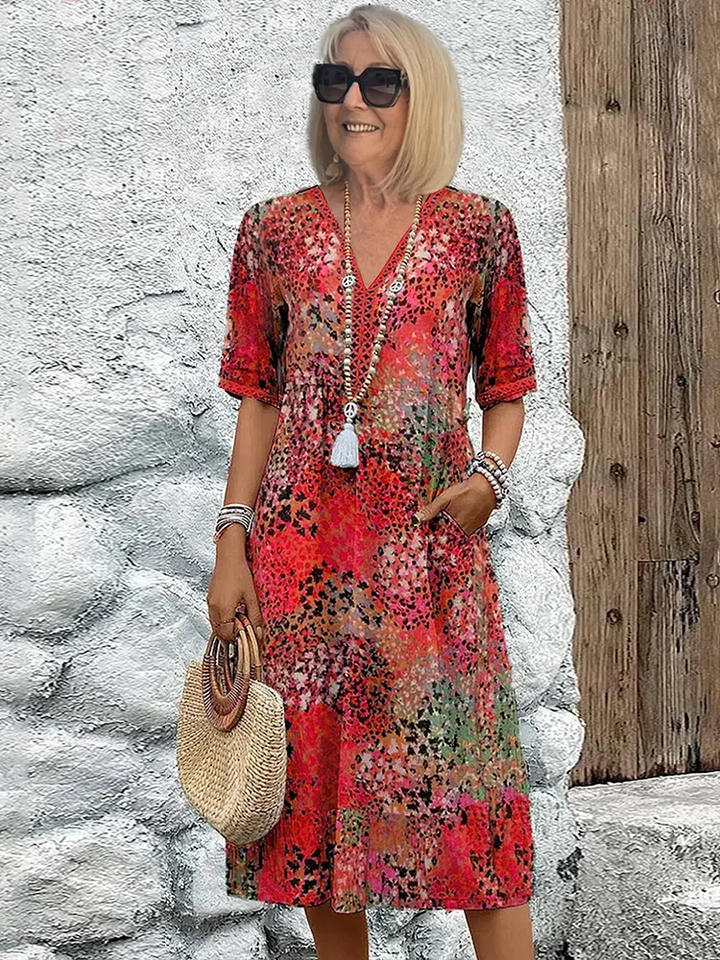 Susan | Robe Midi Vibrante Avec Couverture Élégante Du Ventre