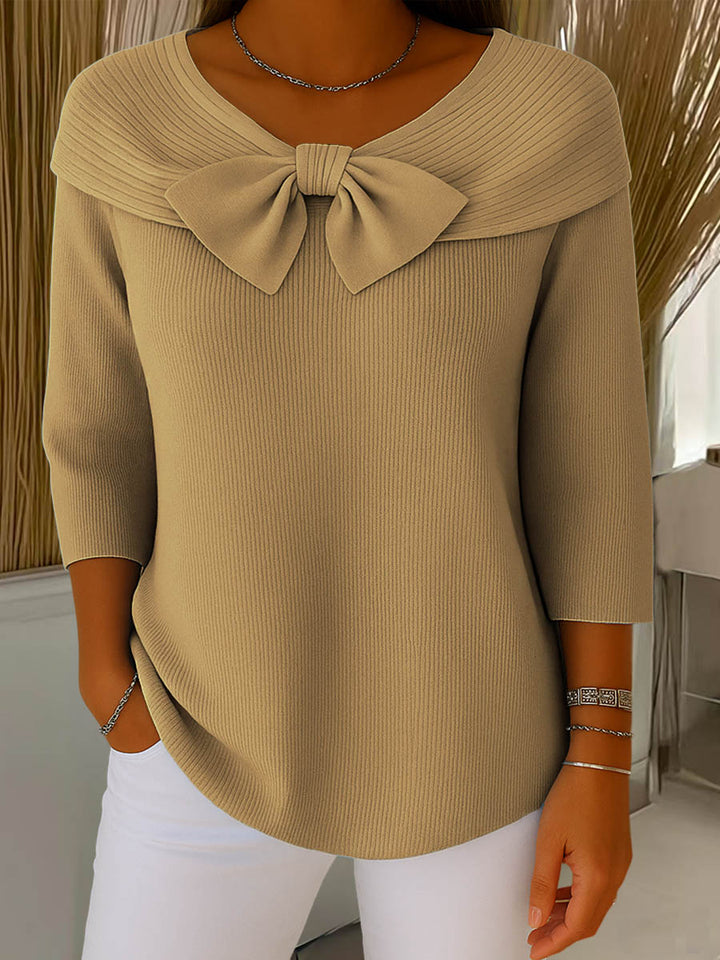 Thaloria - Pull femme col rond avec nœud décoratif