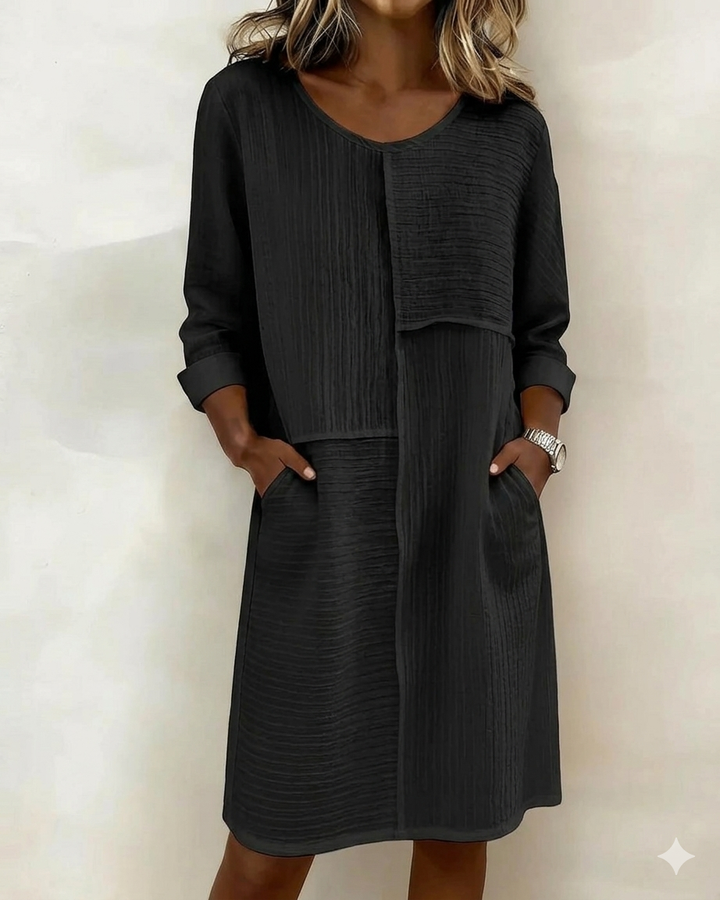 Gaelle - Robe Femme Coton Lin Texturée Coupe Fluide Manches Longues Confort