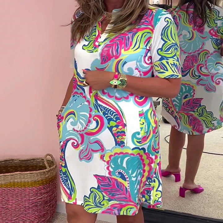 Gianna - Robe à Décolleté en V Imprimée Colorée